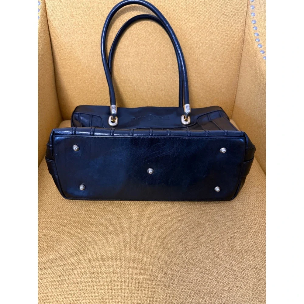 Marino Orlandi Black Leather Tote Bag Made in Italy Pleated Shoulder Bag